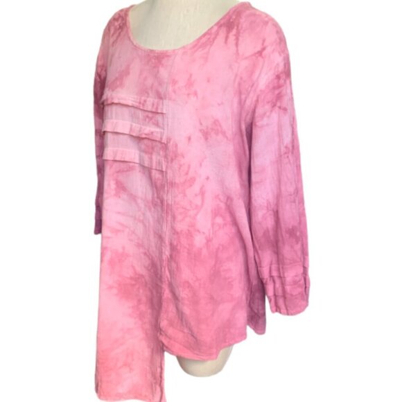 Gauzey Cotton Asymmetric Tunic Top Tie Dye Lagenlook XL Pink #43L - Picture 4 of 8